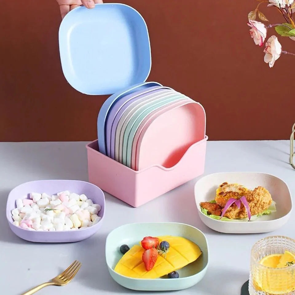 10Pcs Plastic Plates With Stand