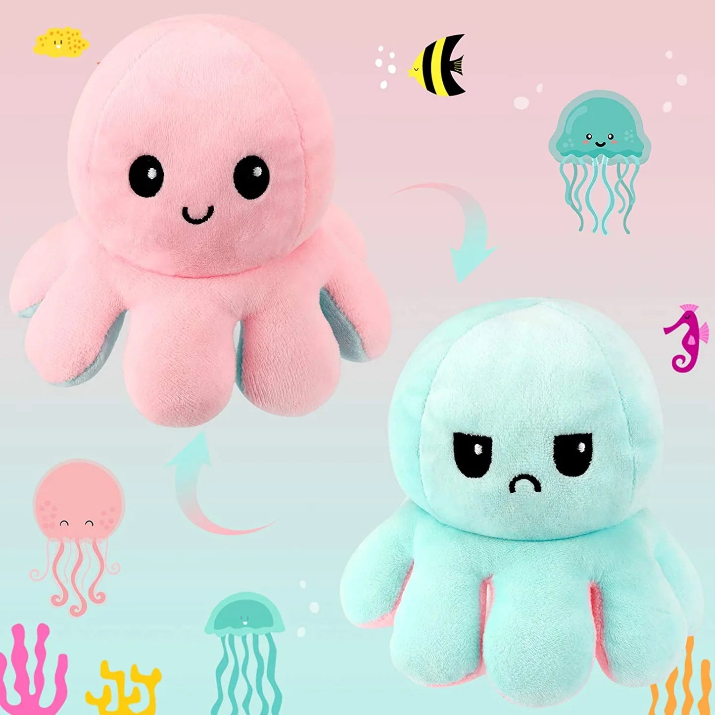 Double Sided Reversible Octopus Plush Toy